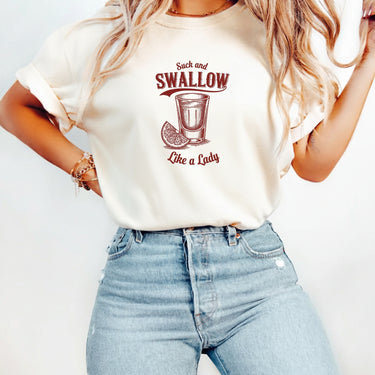 Funny Swallow Like a Lady Adult Humor T-Shirt – Cheeky Sarcasm Unisex Graphic Tee